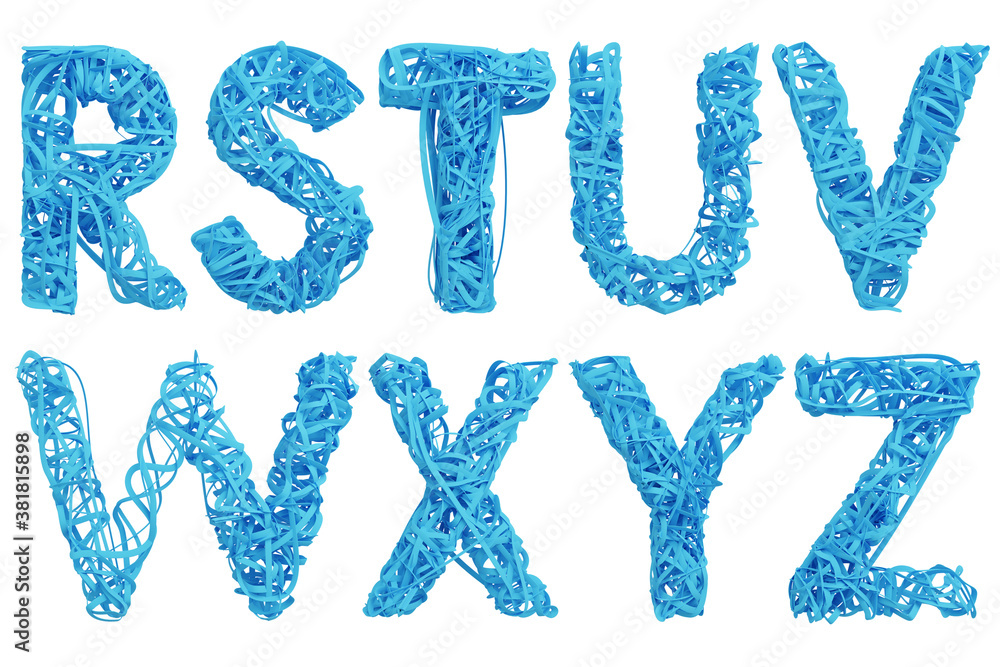 Font in paper tape style on white background with clipping path.,3d model and illustration. Font in paper tape style on white background with clipping path.,3d model and illustration.