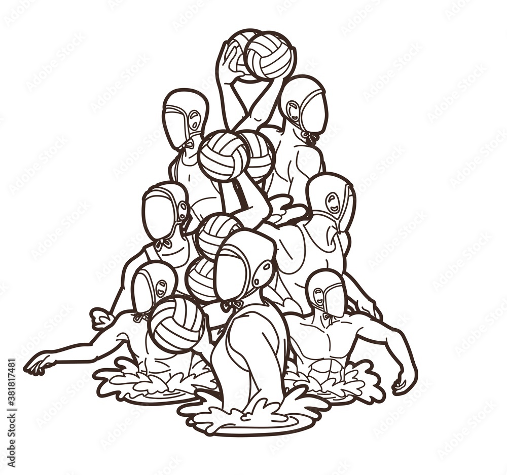 Group of water polo players action cartoon graphic vector Group of water polo players action cartoon graphic vector