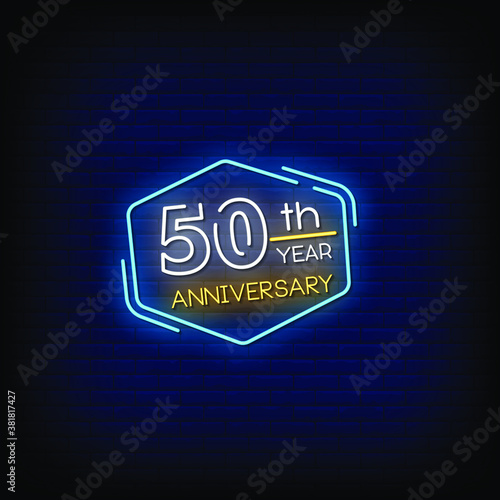 50 th year anniversary Neon Signs Style Text Vector