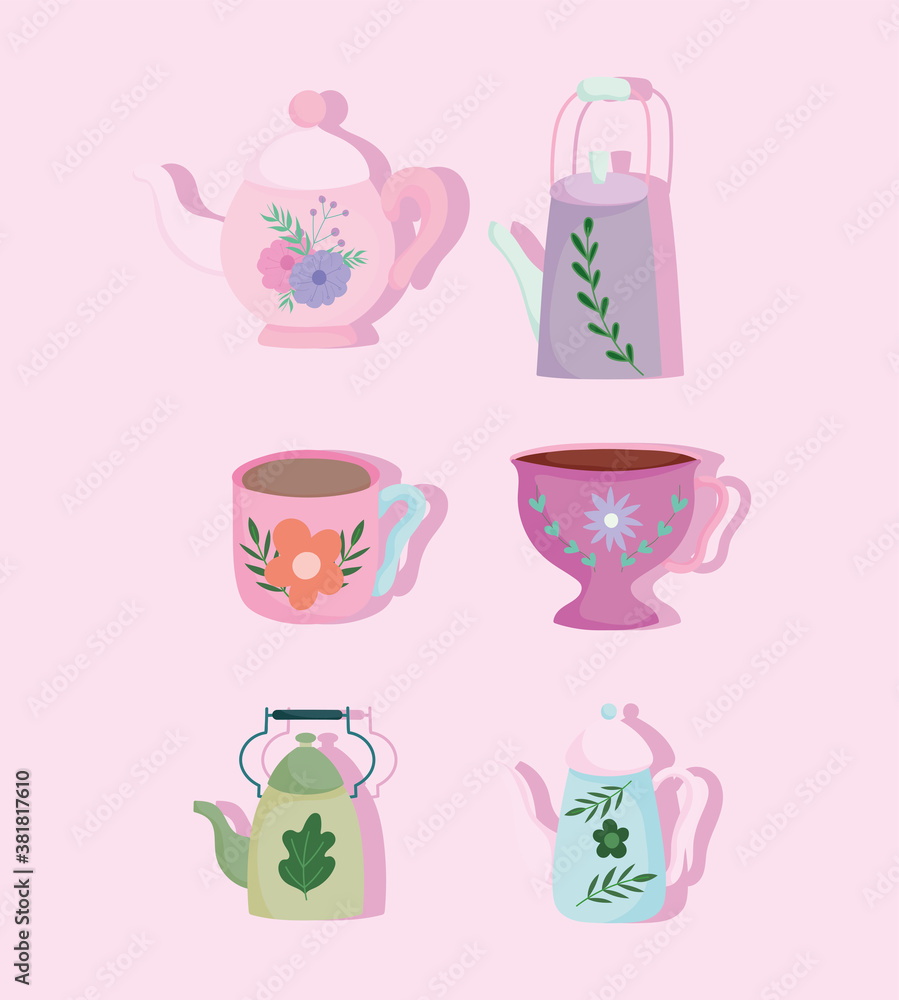 tea time, printed flower and floral on kettles collection kitchen drinkware cartoon