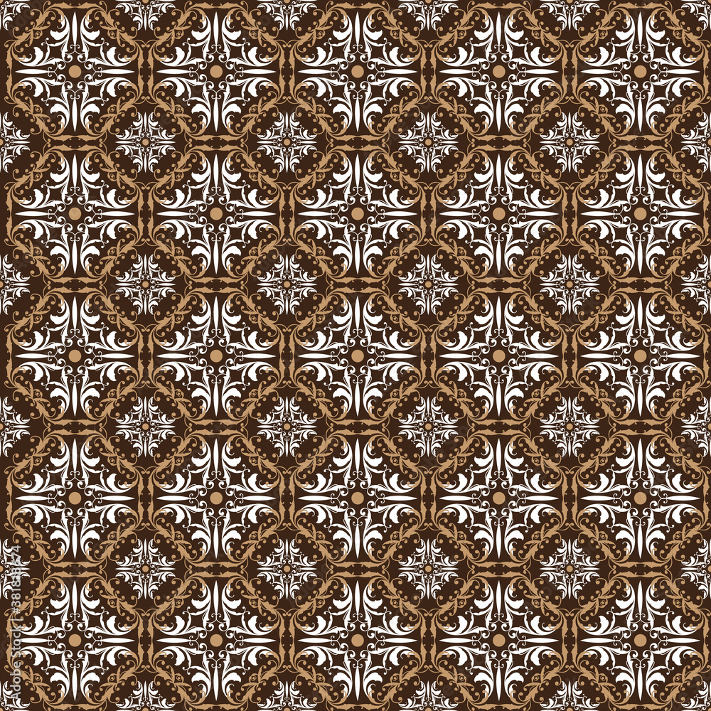 Elegance seamless pattern and ethnic flowers for Parang batik design with a soft brown color concept.