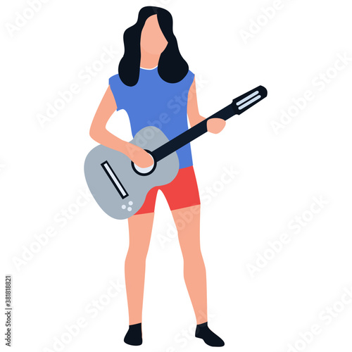 
Flat rounded icon, guitarist playing guitar 
