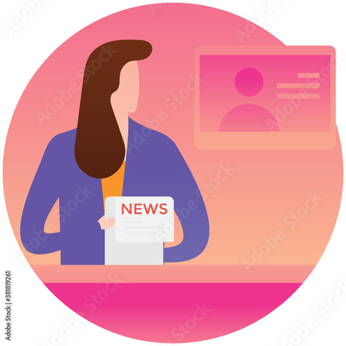 
Newscaster, bulletin news at studio flat icon 
