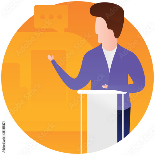 
Male reporter flat rounded icon 
