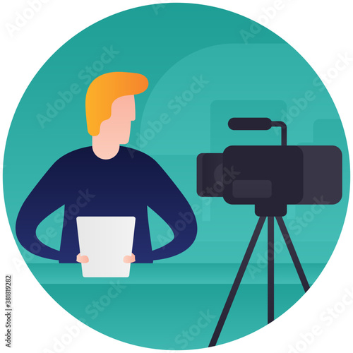 
Newscaster, bulletin news at studio flat icon 
