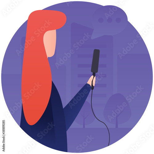 
female reporter flat rounded icon 
