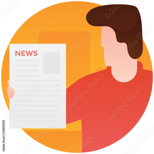 
Male reporter flat rounded icon 
