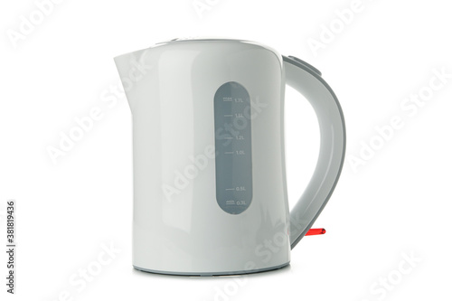 Modern electric kettle isolated on white background photo