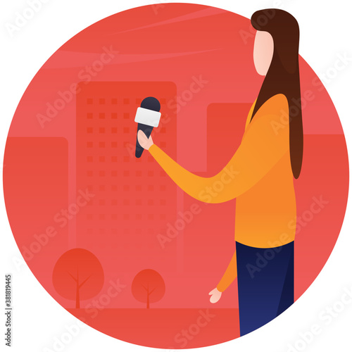 
female reporter flat rounded icon 
