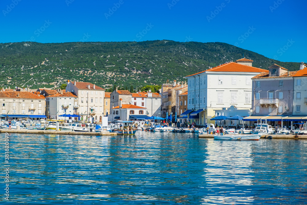 Waterfront and marina with boats in the town of Cres, waterfront, Island of Cres, Kvarner, Croatia