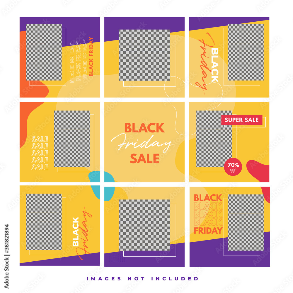 Trendy Colorful Black friday Social Media Puzzle Template for product sale and discount promotion
