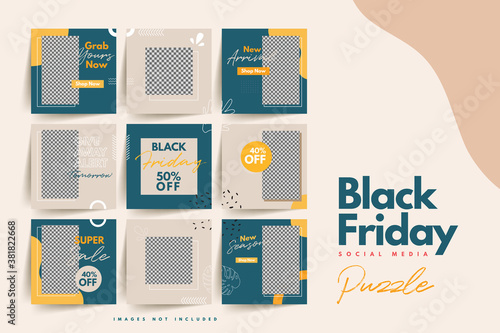 Trendy Colorful Black friday Social Media Puzzle Template for product sale and discount promotion