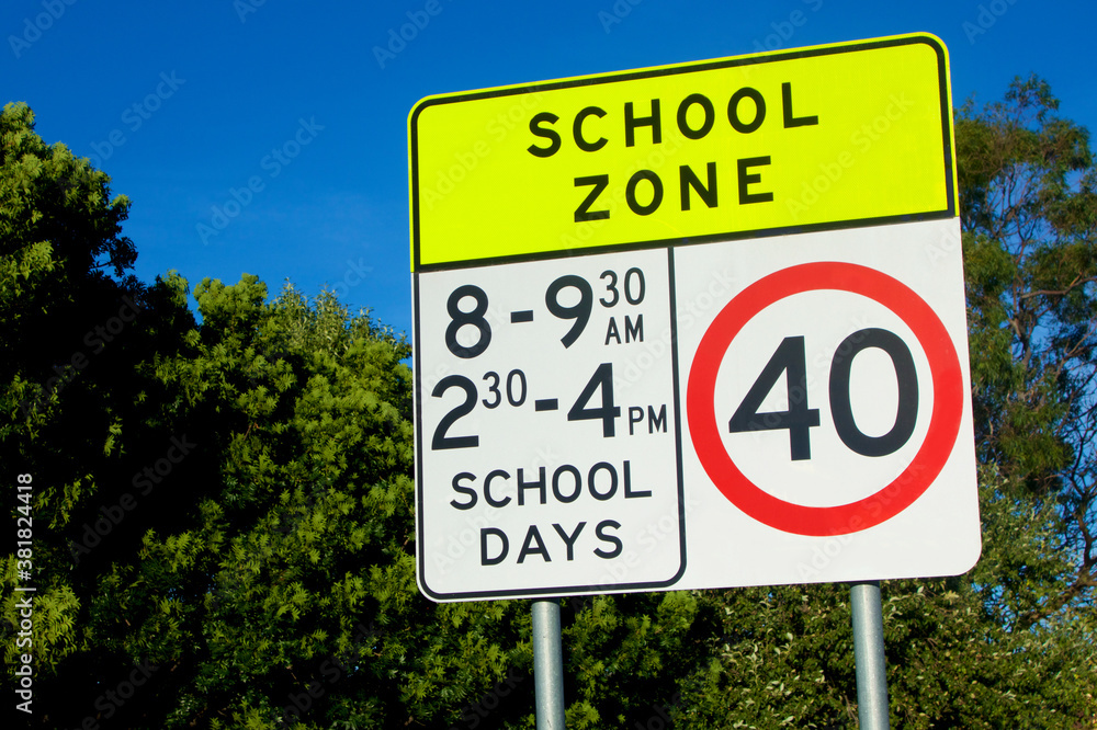 School zone warning sign.