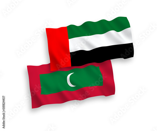 Flags of Maldives and United Arab Emirates on a white background