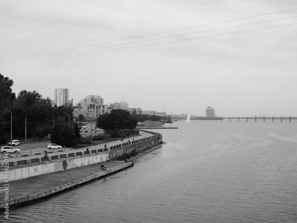 View on the bridge near Dnipro city, Ukraine