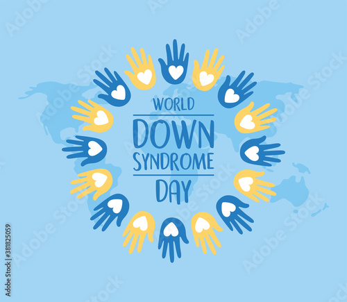 world down syndrome day hands print map background
