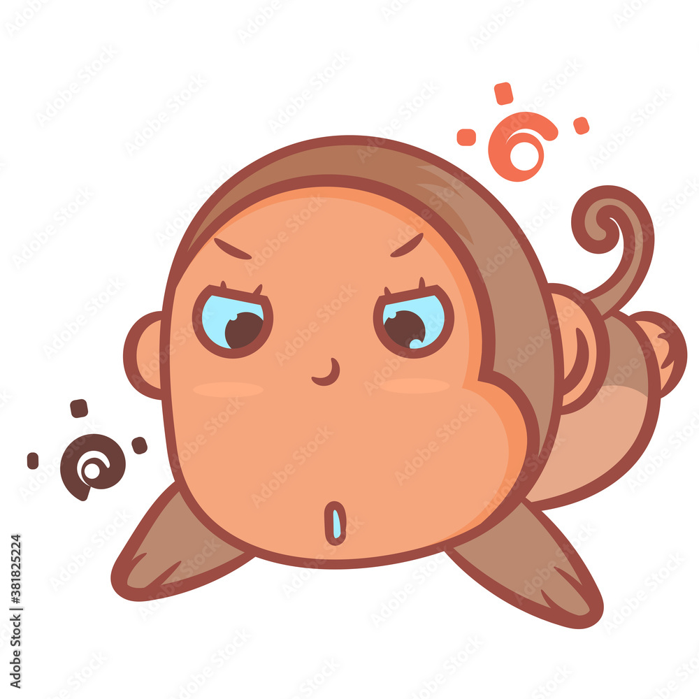 Little brown monkey cartoon angry scene vector on a white background Little brown monkey cartoon angry scene vector on a white background