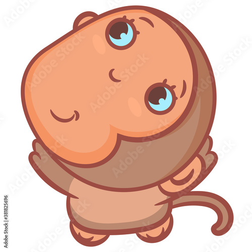 Brown monkey cartoon smiling and happy scene vector on a white background