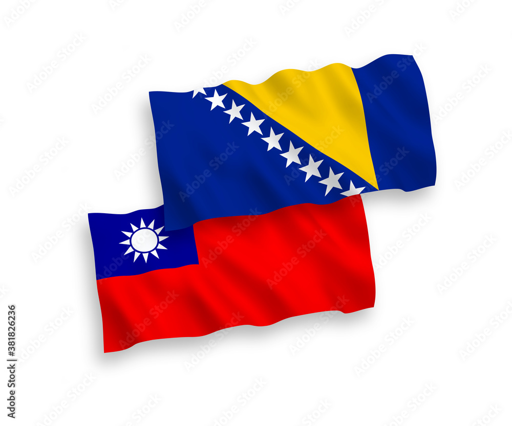 Fototapeta premium Flags of Bosnia and Herzegovina and Taiwan on a white background