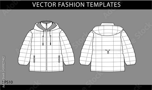 Lightweight puffer jacket. winter jacket isolated. Technical vector sketch. 
