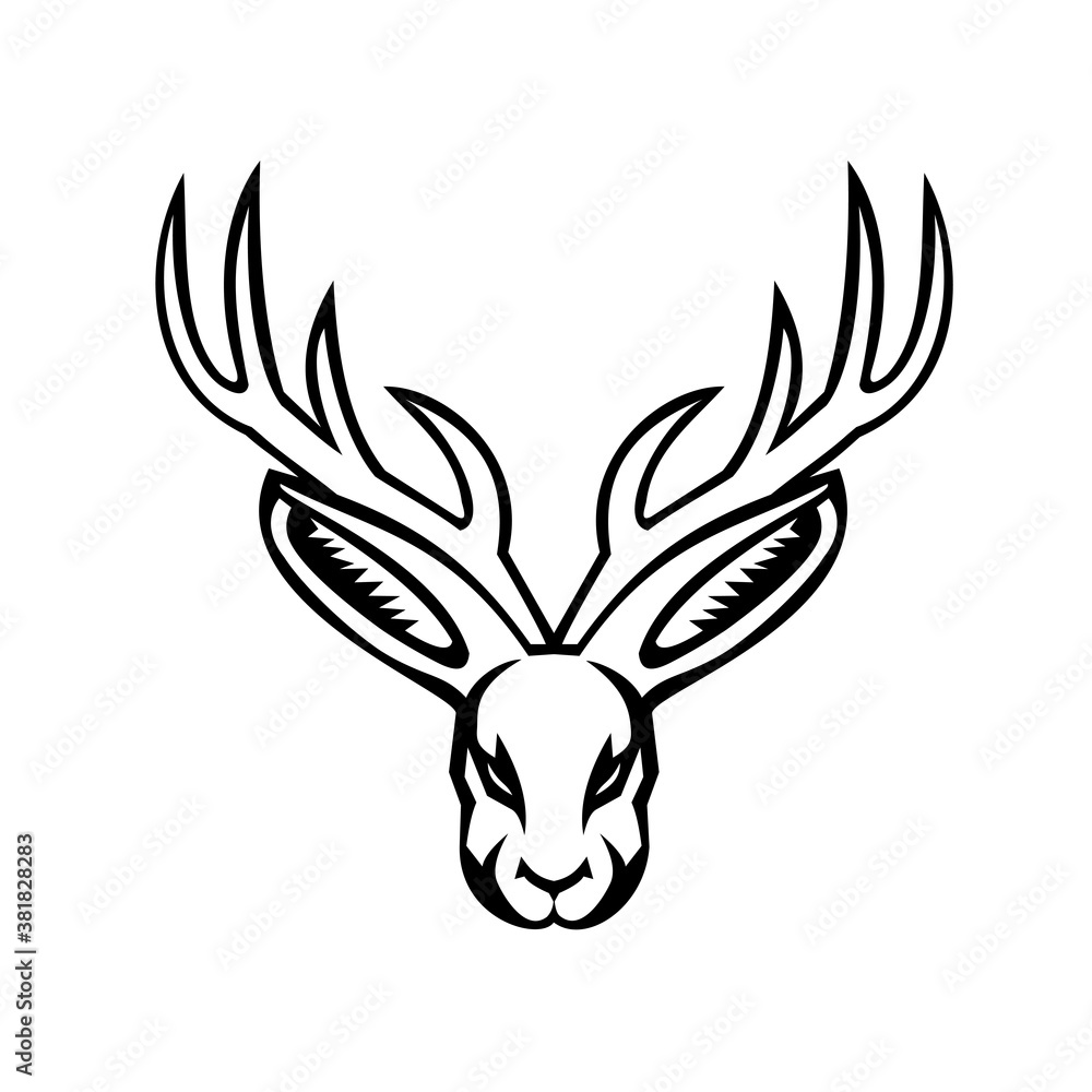 Head of a Jackalope Front View Mascot Black and White Head of a Jackalope Front View Mascot Black and White