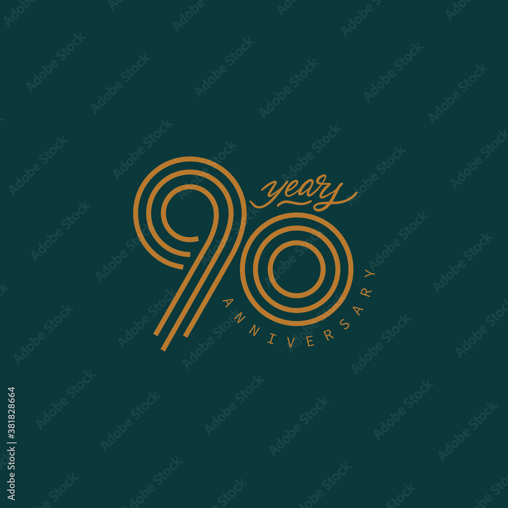 90 years anniversary pictogram vector icon, 90th year birthday logo label. - obrazy, fototapety, plakaty 