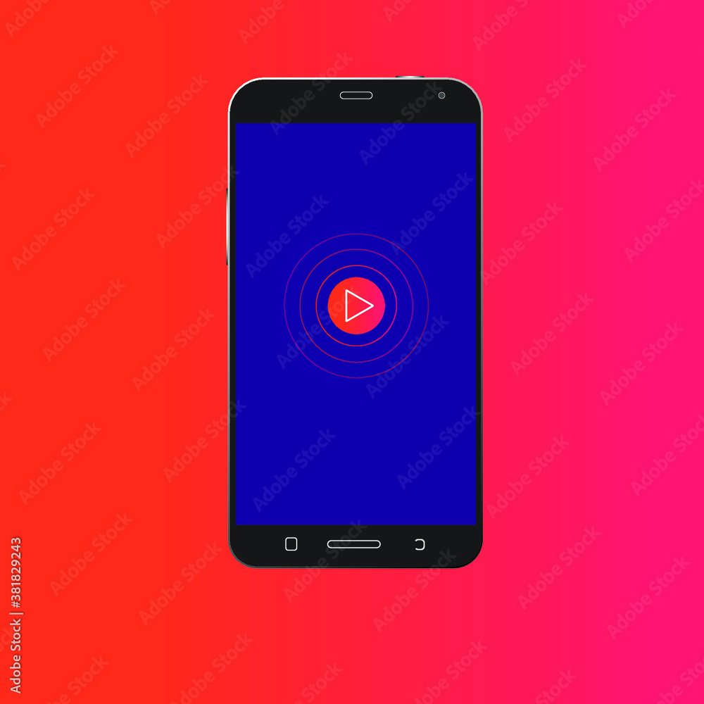 mobile phone smart phone with play icon and radio waves vector illustration mobile phone smart phone with play icon and radio waves vector illustration