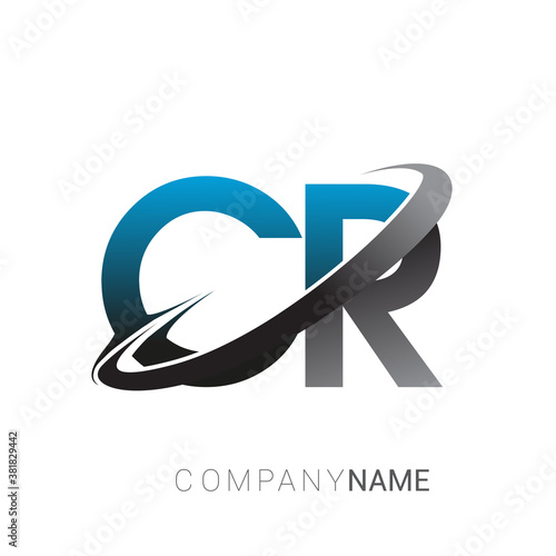 initial letter CR logotype company name colored blue and grey swoosh design. logo design for business and company identity.