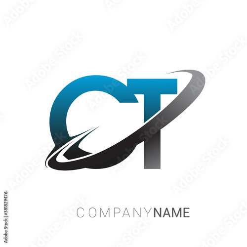 initial letter CT logotype company name colored blue and grey swoosh design. logo design for business and company identity.
