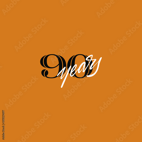 90 years anniversary pictogram vector icon, 90th year birthday logo label.