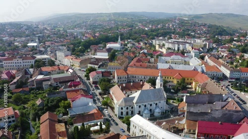 Aerial shot above Turda city centre in Transylvania, Romania photo
