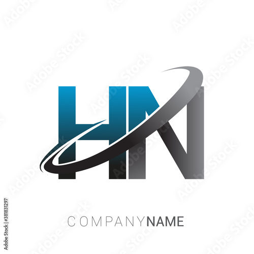 initial letter HN logotype company name colored blue and grey swoosh design. logo design for business and company identity.