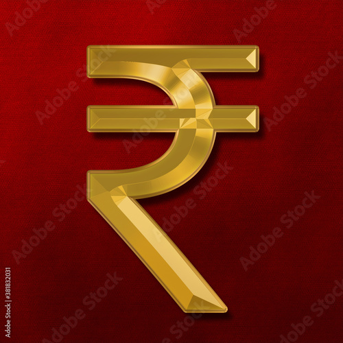 Indian rupee sign in Gold solid Metal bar with background