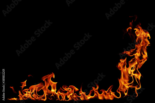 Fire isolated on a black background.