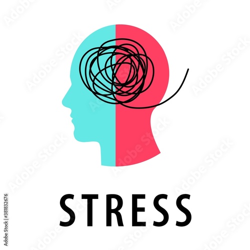 Icon, logo of psychotherapy, stress, depression. Two crossed human heads in profile. A metaphor of existing problems, a split personality, difficulties, a depressed state. Psychological help. Vector.