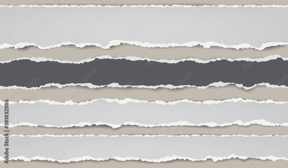 Pieces of torn, ripped black and white paper with soft shadow are on brown background for text. Vector illustration Pieces of torn, ripped black and white paper with soft shadow are on brown background for text. Vector illustration