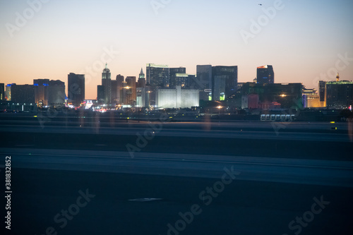 Las Vegas Panorama at night. The famous strip as seen from the airport