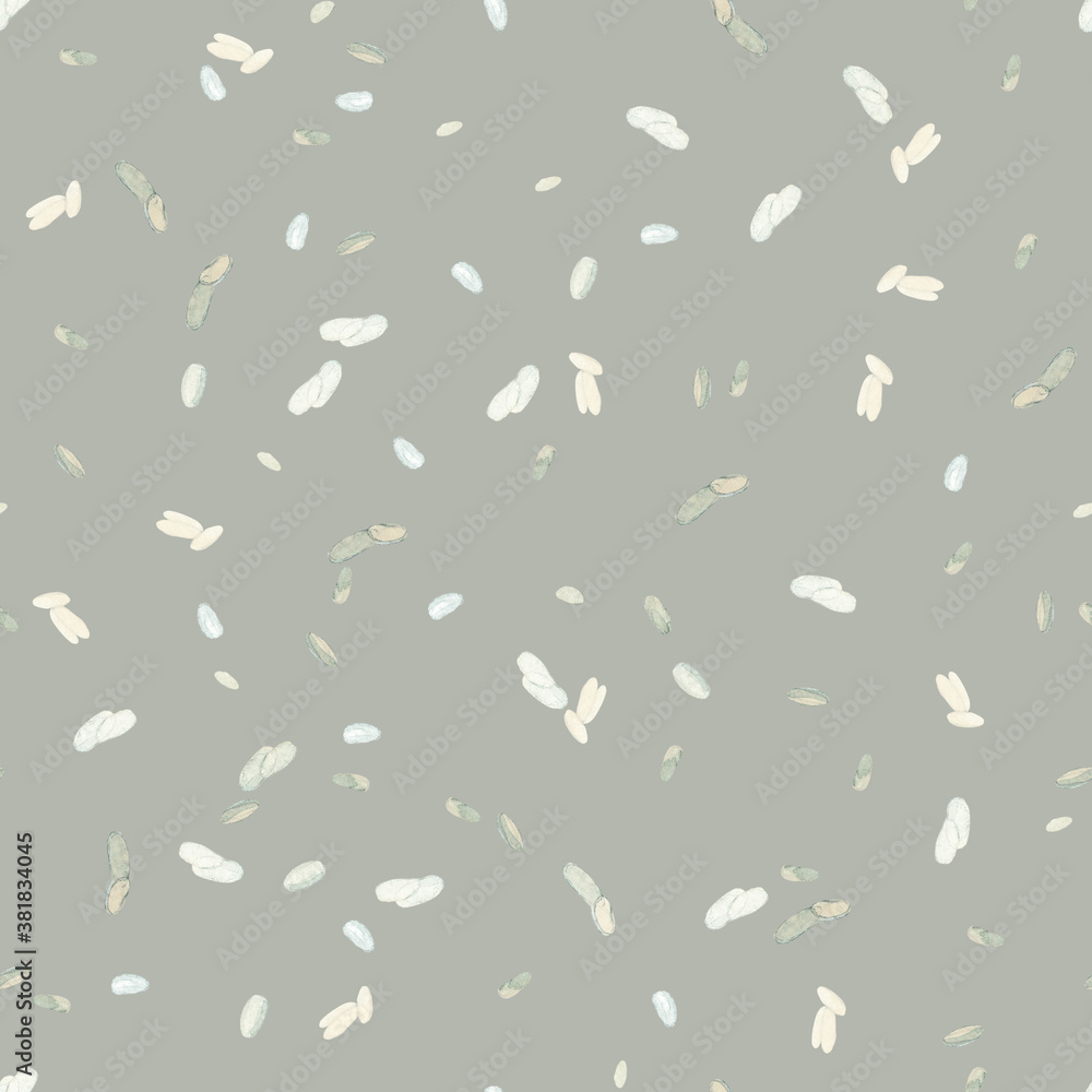 Watercolor seamless pattern of the tiny white rice grains. Watercolor seamless pattern of the tiny white rice grains.