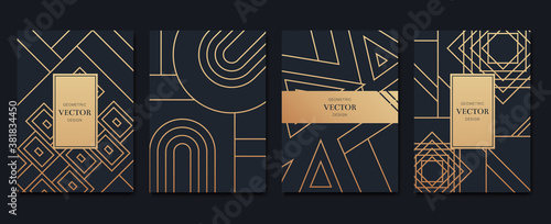 Gold and Luxury Invitation card design vector. Abstract geometry frame and Art deco pattern background. Use for wedding invitation, cover, VIP card, print, poster and wallpaper. Vector illustration.