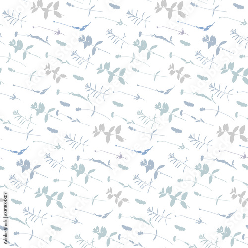 Floral background. Vector seamless pattern with hand - drawn poppies, lavender flowers and leaves.