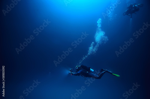 cenote angelita, mexico, cave diving, extreme adventure underwater, landscape under water fog © kichigin19