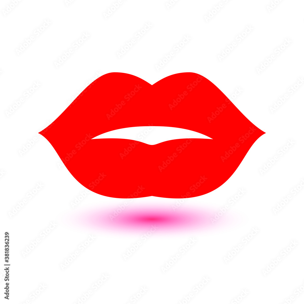 Kiss - womans lips. Hot sexy red kissed. Beautiful sticker isolated on white. Vector illustration in retro pop art or comics style. Kiss - womans lips. Hot sexy red kissed. Beautiful sticker isolated on white. Vector illustration in retro pop art or comics style.