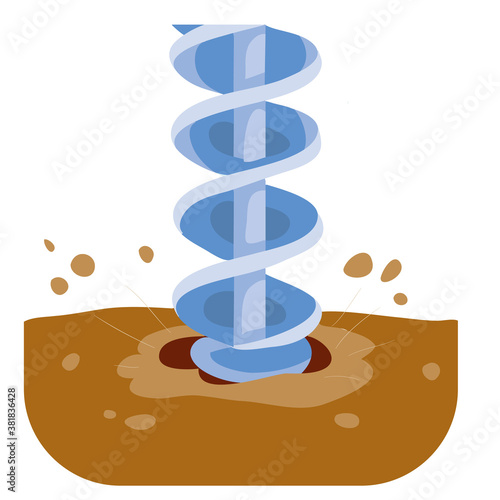 drill drills the ground, cartoon illustration, isolated object on white background, vector,