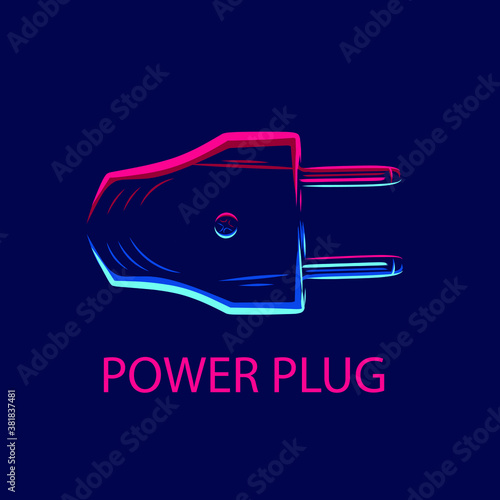 Electrical power plug line pop art potrait logo colorful design with dark background. Abstract vector illustration.