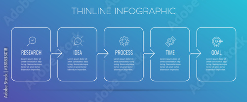 Vector Infographic thin line design with icons and 5 options or steps. Infographics for business concept. Can be used for presentations banner, workflow layout, process diagram, flow chart, info graph