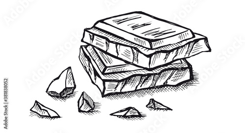 Pieces of black and white chocolate, hand drawn illustrations.