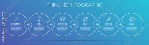 Vector Infographic thin line design with icons and 6 options or steps. Infographics for business concept. Can be used for presentations banner, workflow layout, process diagram, flow chart, info graph