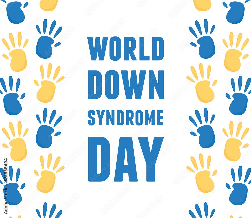 Fototapeta premium world down syndrome day greeting card with hands prints paint