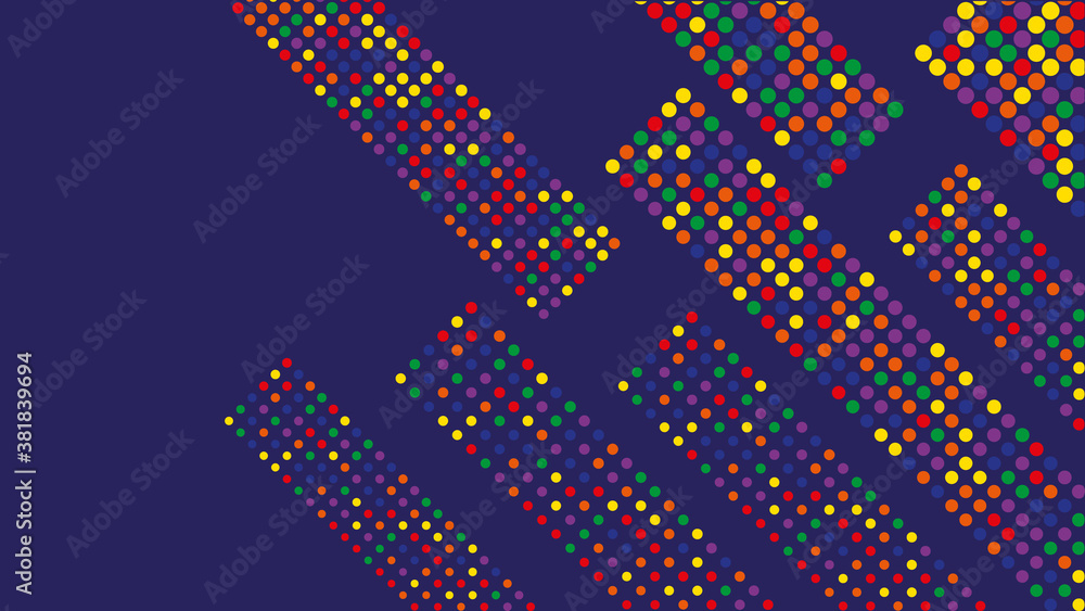 Diagonal lines, stripes of circles of different sizes and colors on a purple background Diagonal lines, stripes of circles of different sizes and colors on a purple background