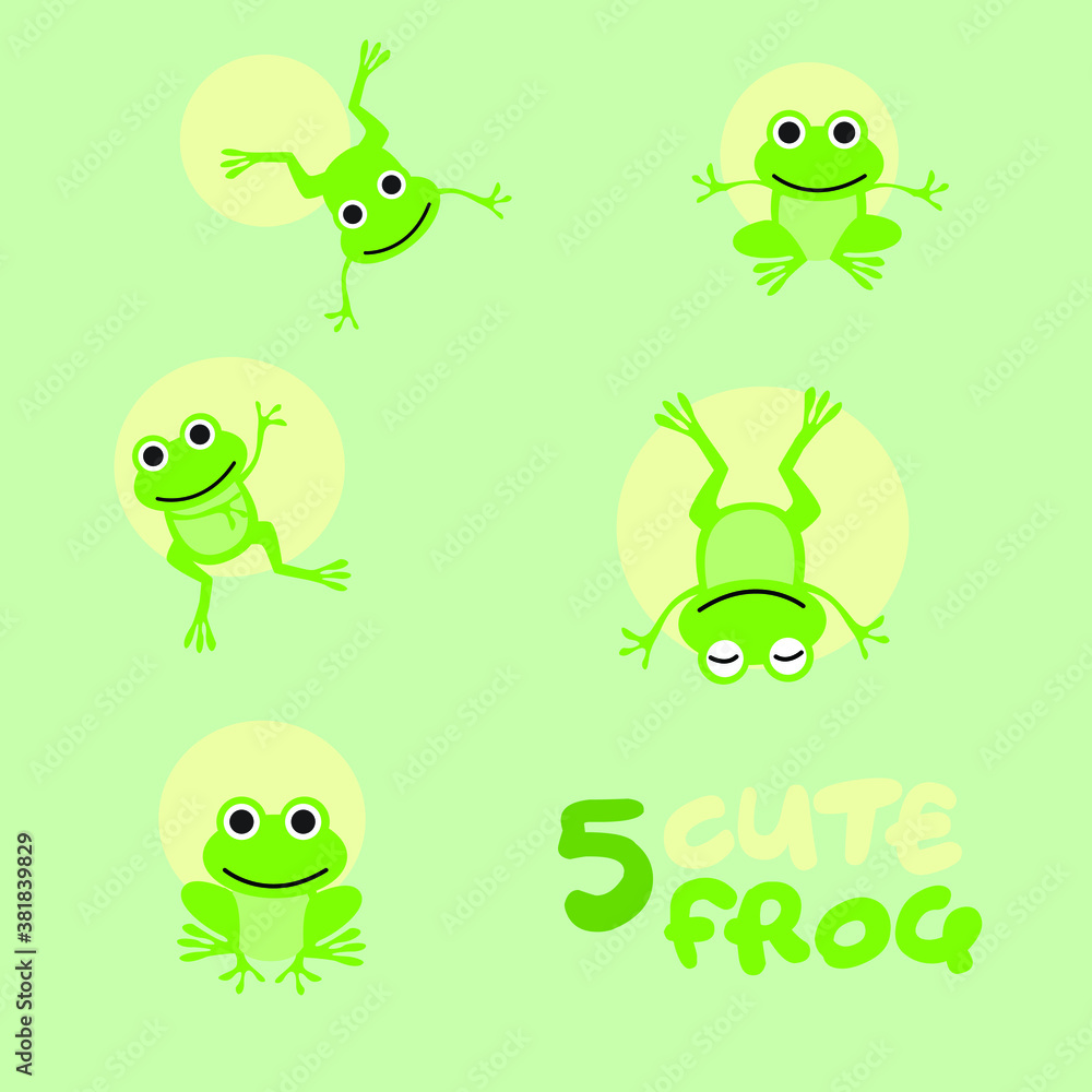 Naklejka premium Frog cartoon character.Simple cute animal vector illustration in several posing.